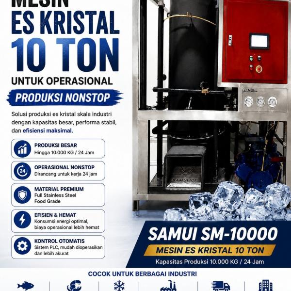 Mesin Es Kristal 10 Ton untuk Operasional Produksi Nonstop